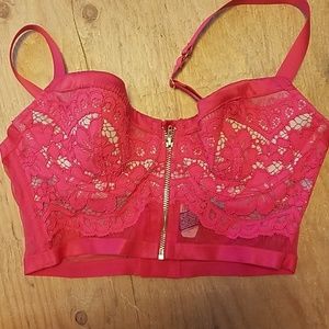 Red long line lace bra